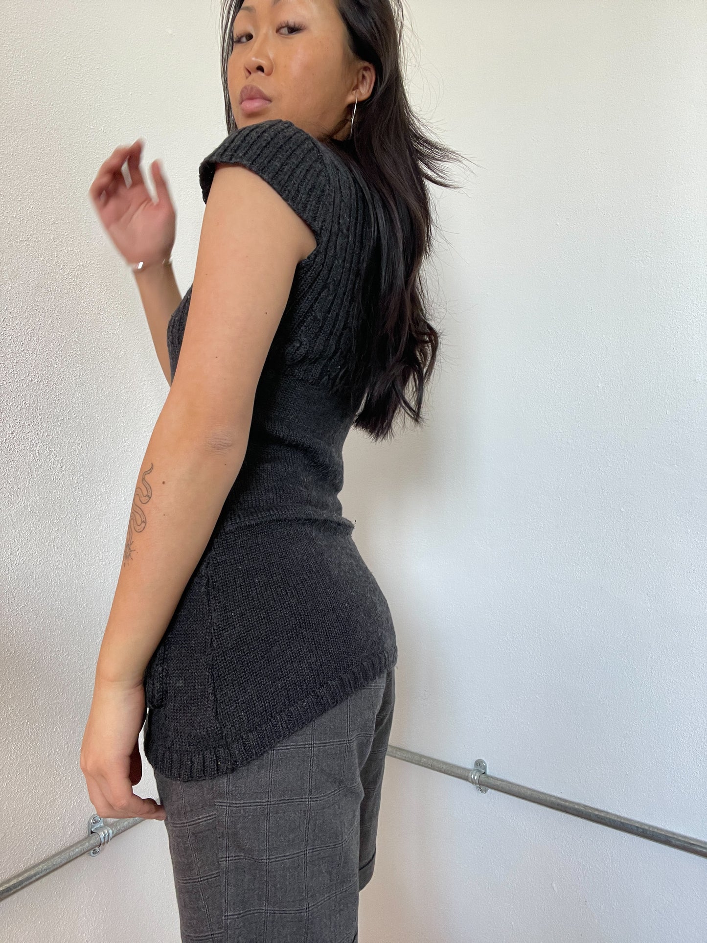 Dark Grey Knitted Dress Tunic Top