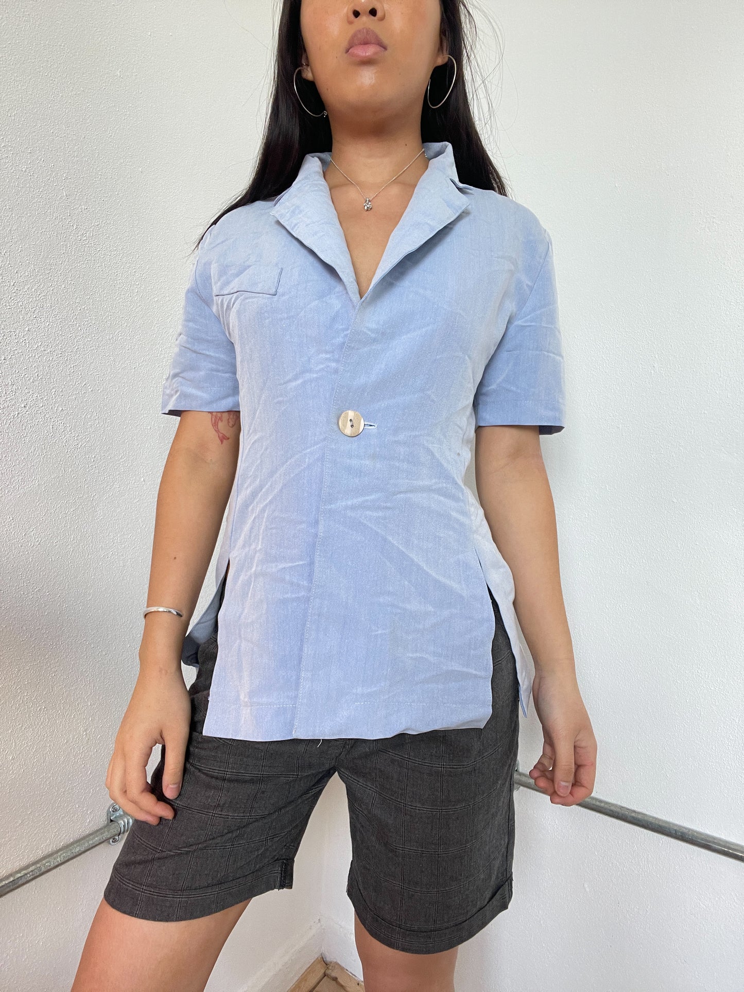 Blue Short Sleeve Collared Shirt