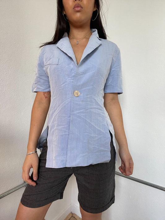 Blue Short Sleeve Collared Shirt