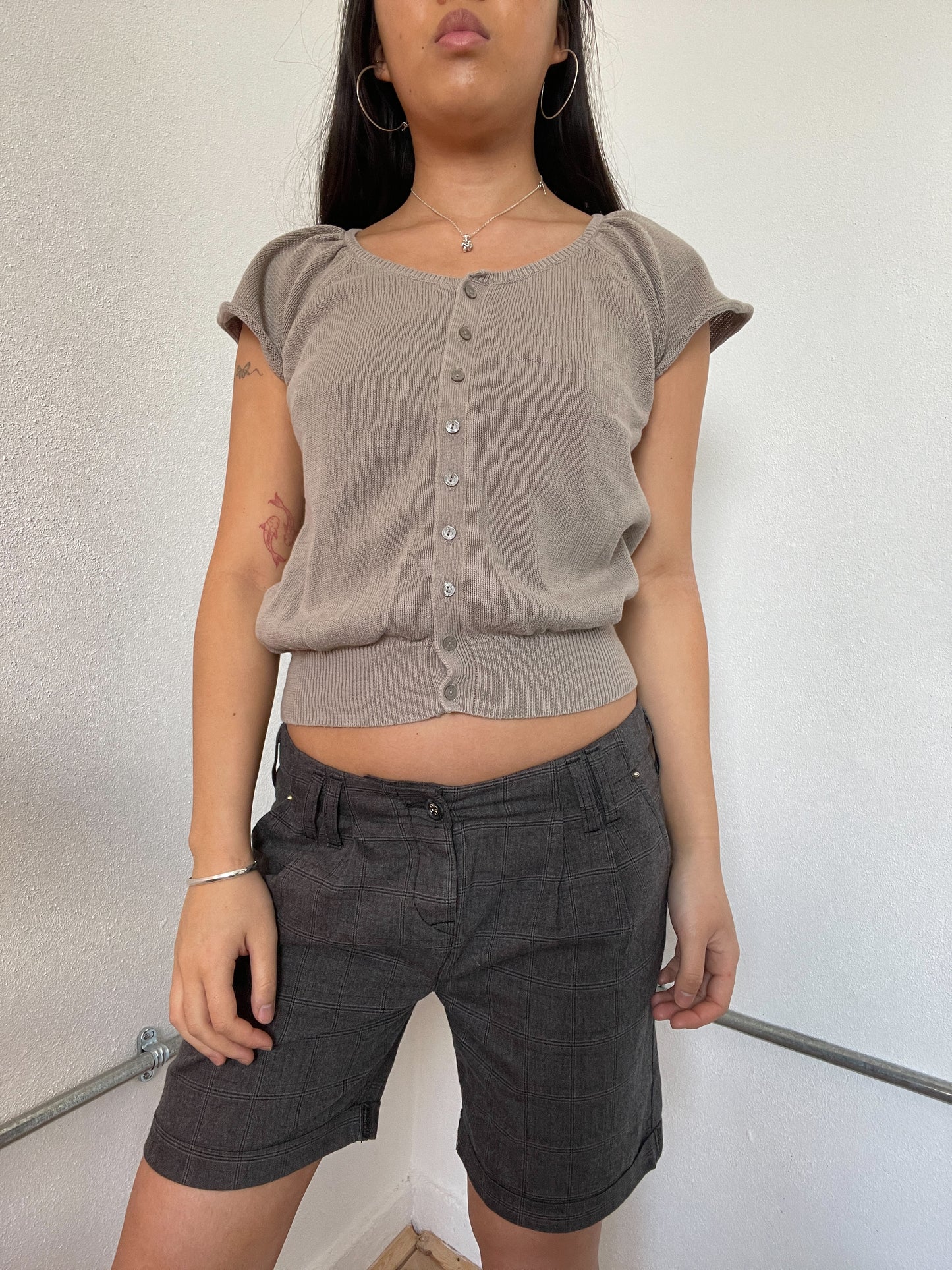 Light Beige Knitted Button Up Top
