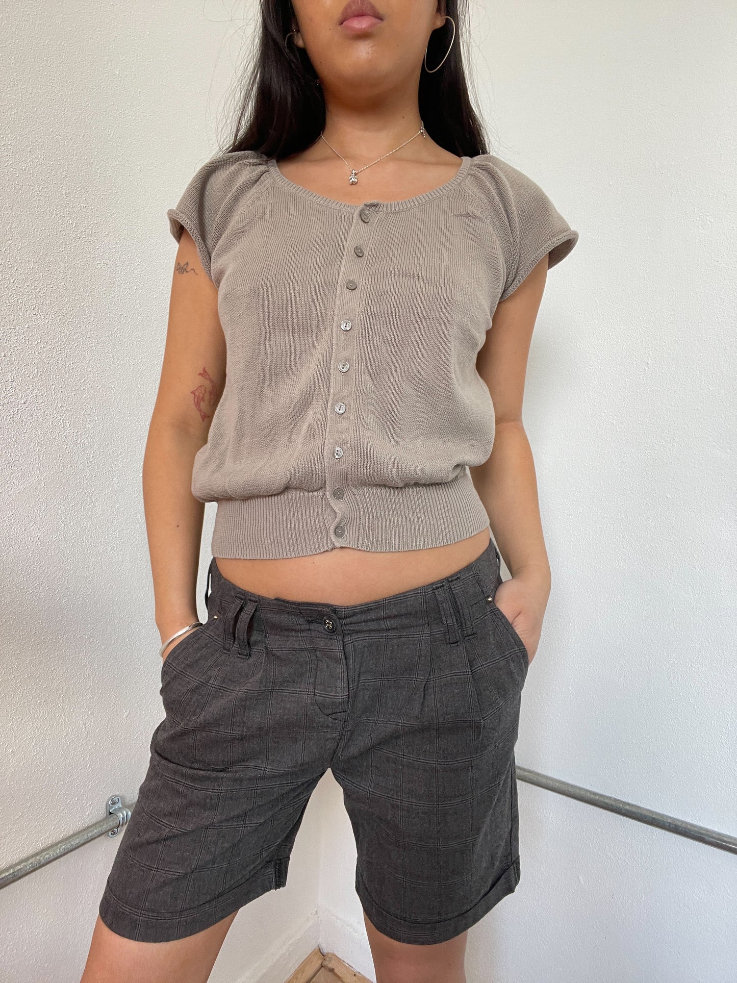 Light Beige Knitted Button Up Top