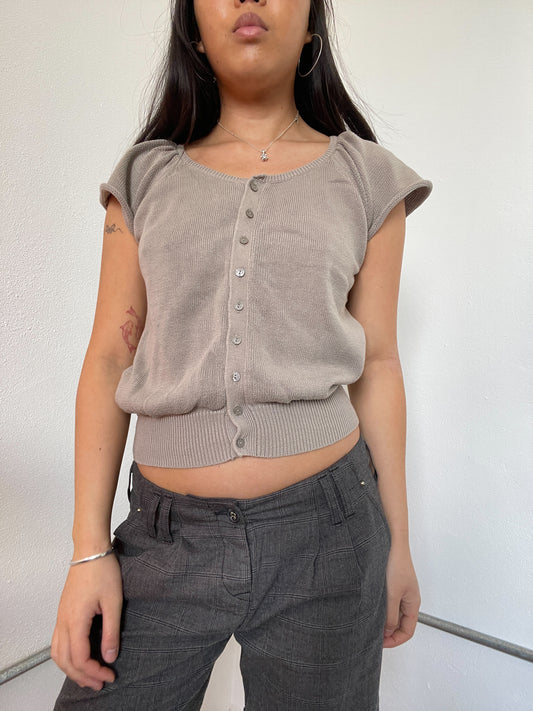 Light Beige Knitted Button Up Top