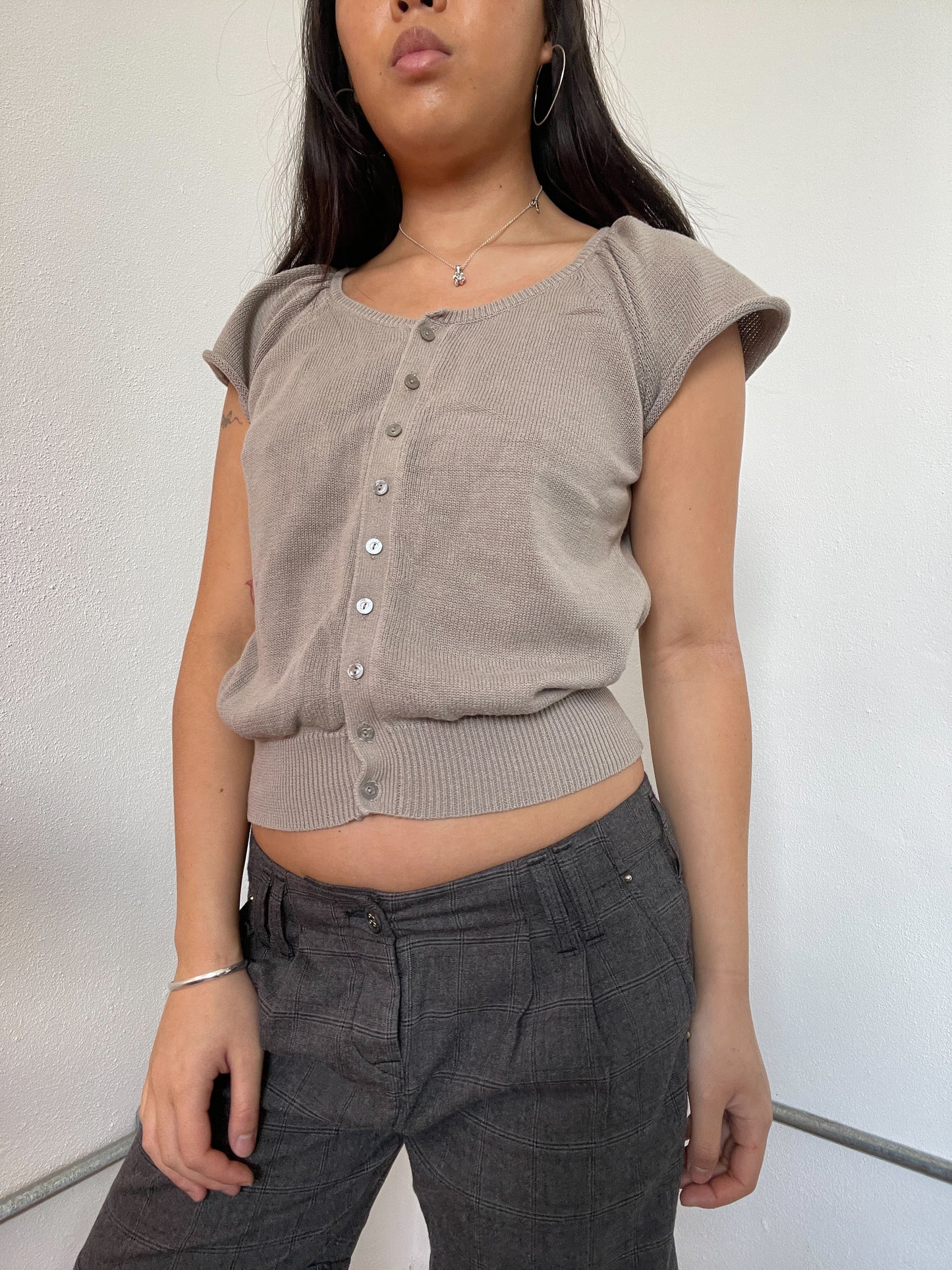 Light Beige Knitted Button Up Top
