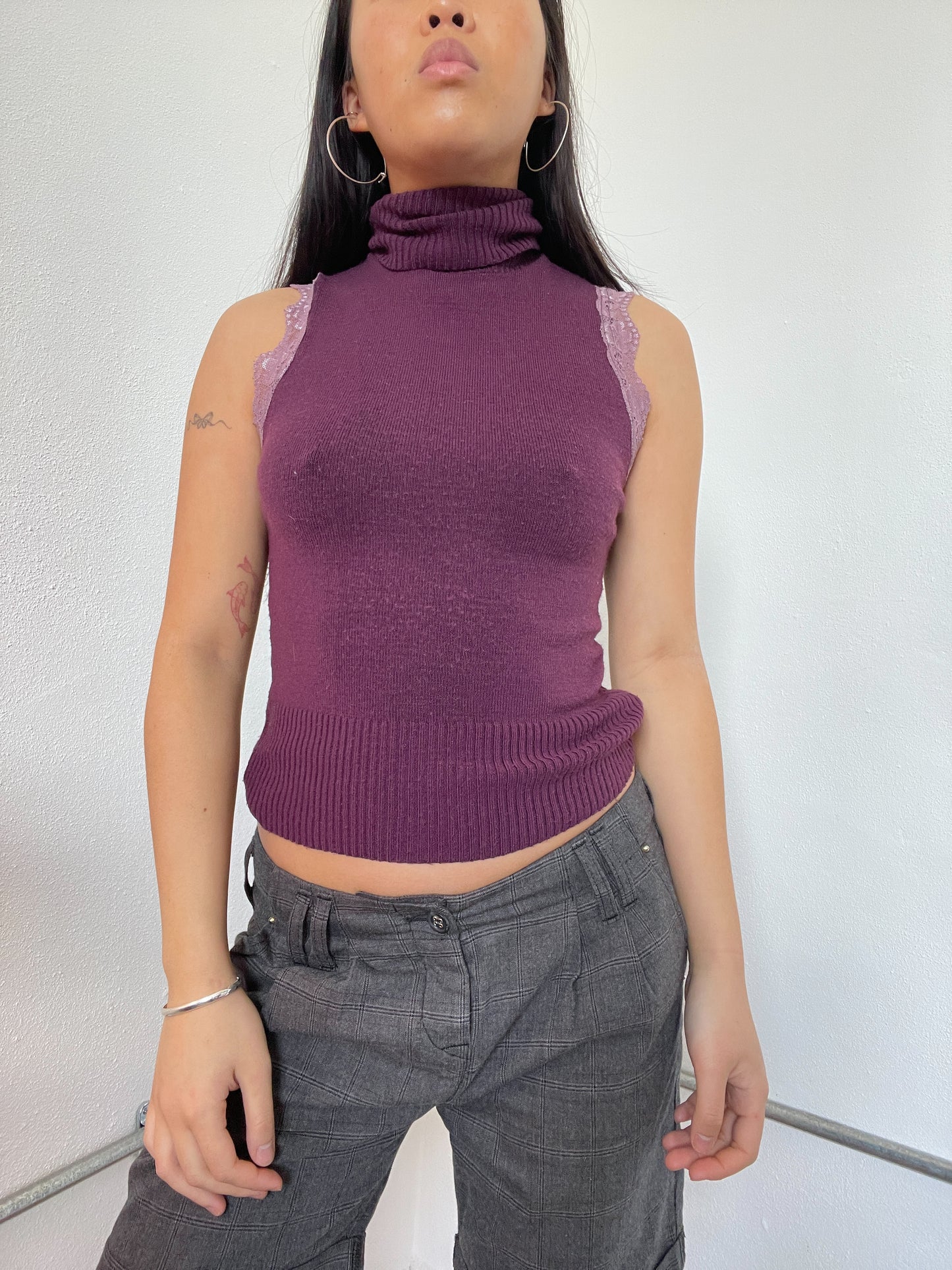Plum Purple Knitted Turtleneck Top