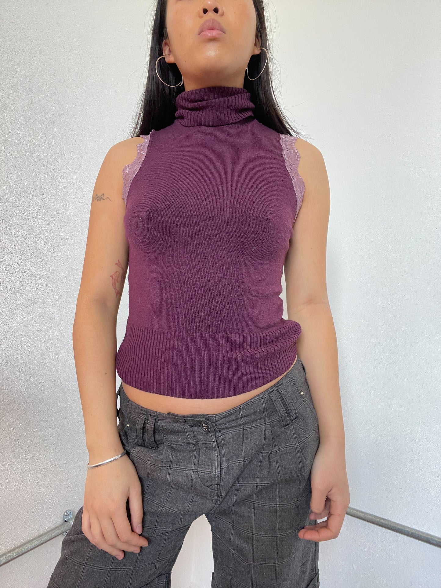 Plum Purple Knitted Turtleneck Top