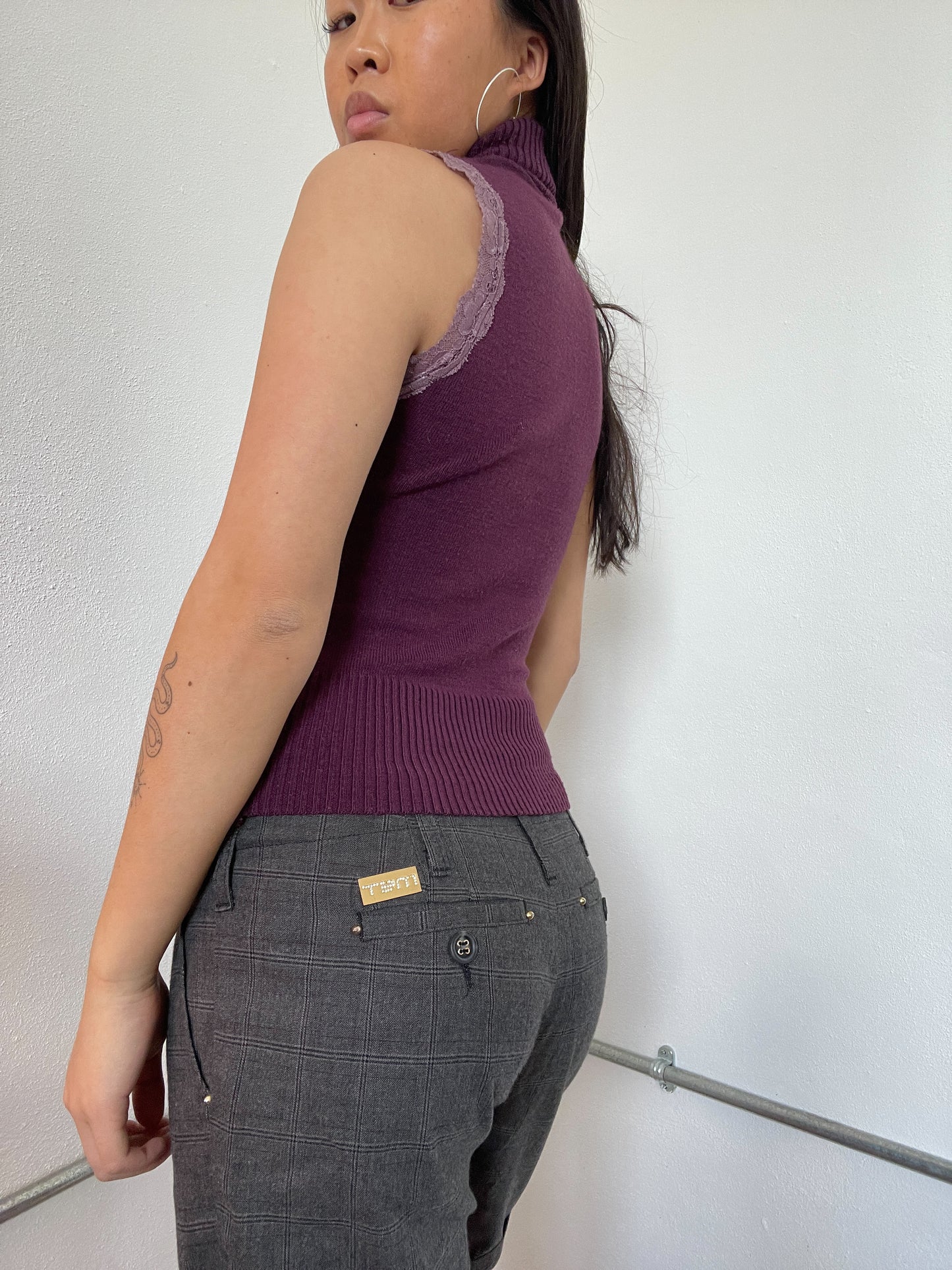 Plum Purple Knitted Turtleneck Top