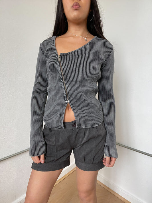 Grey Ribbed Asymmetric knit jumper