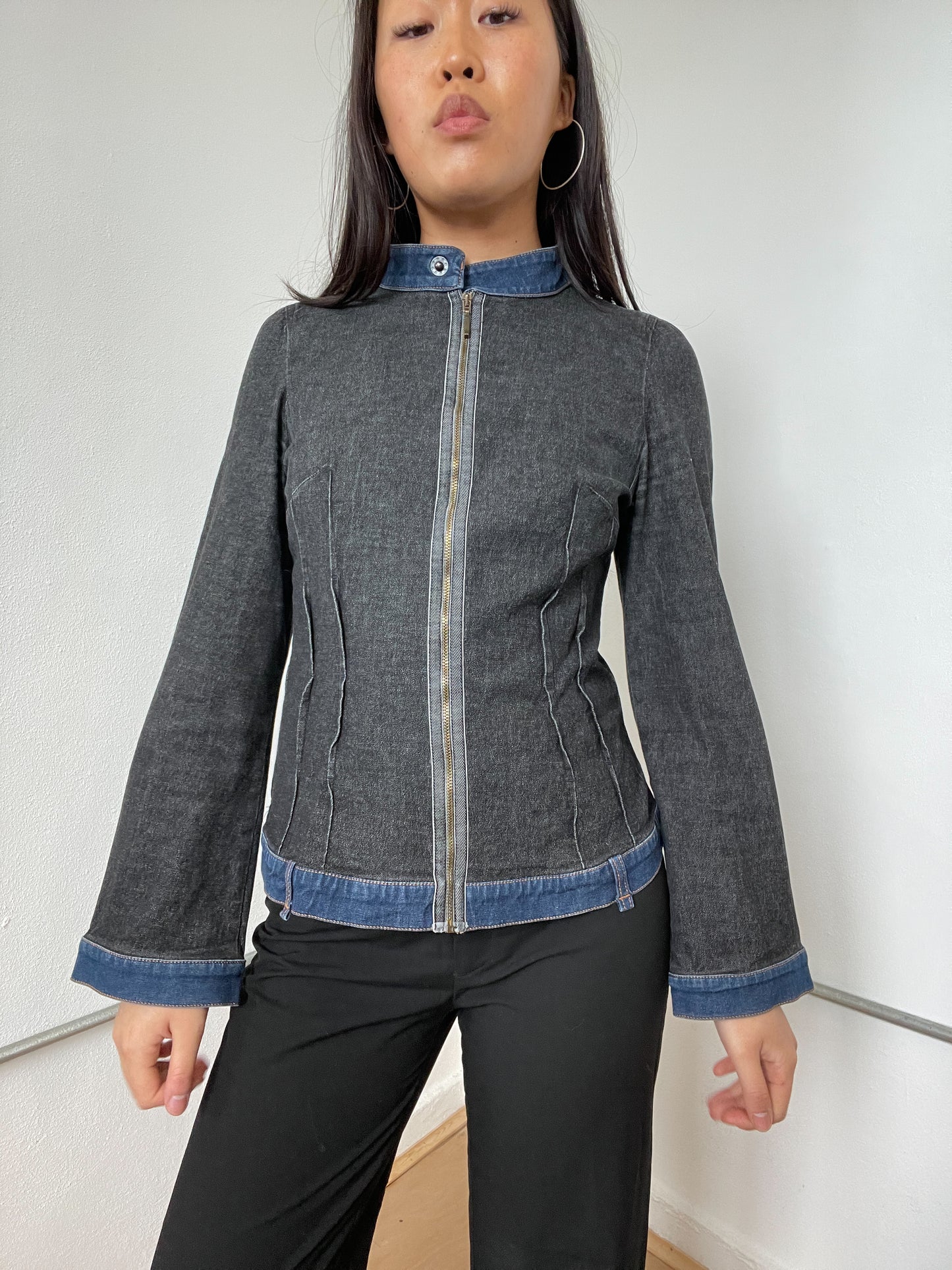 Grey Denim Washed Cop Copine Jacket