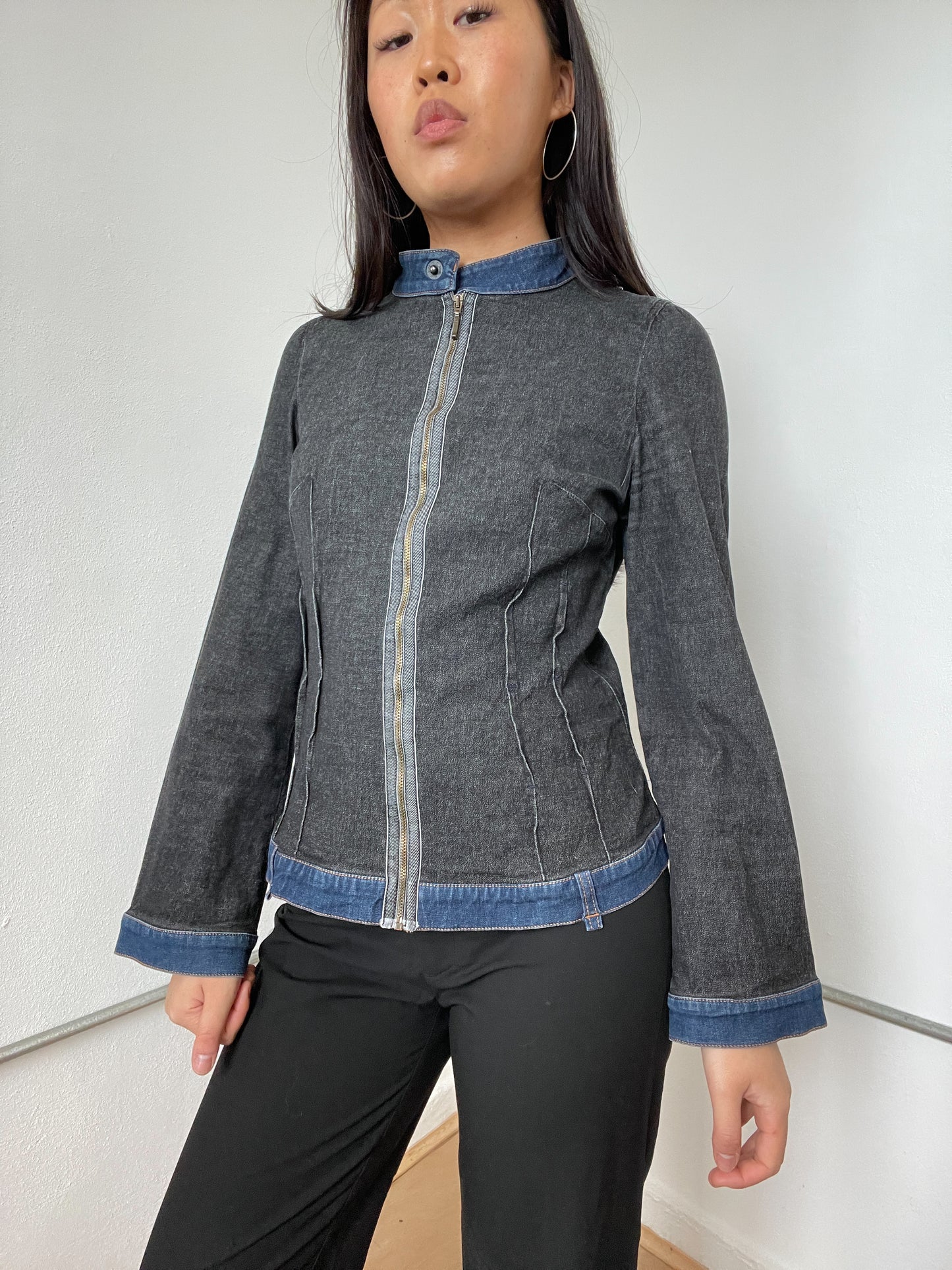 Grey Denim Washed Cop Copine Jacket