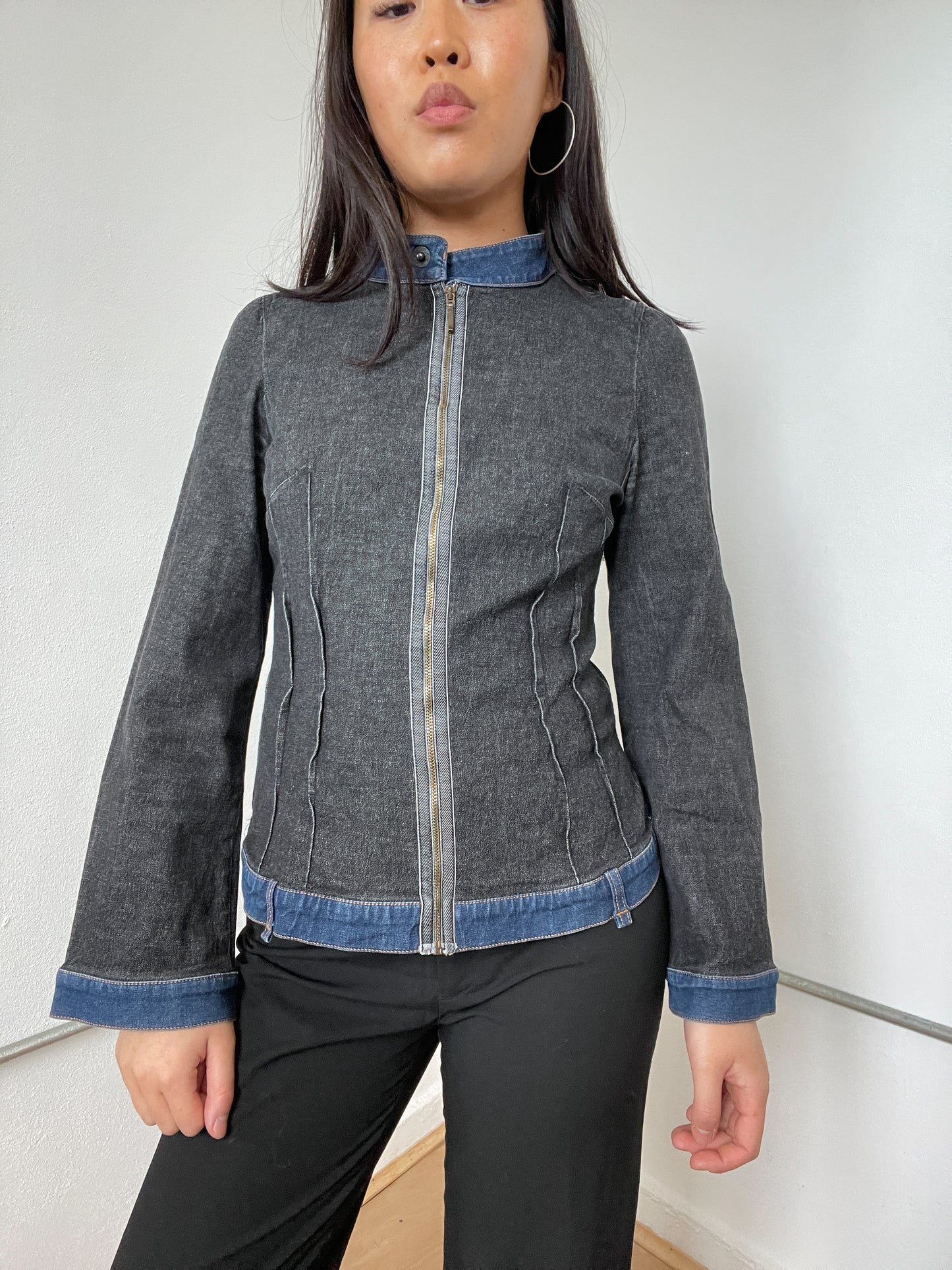 Grey Denim Washed Cop Copine Jacket
