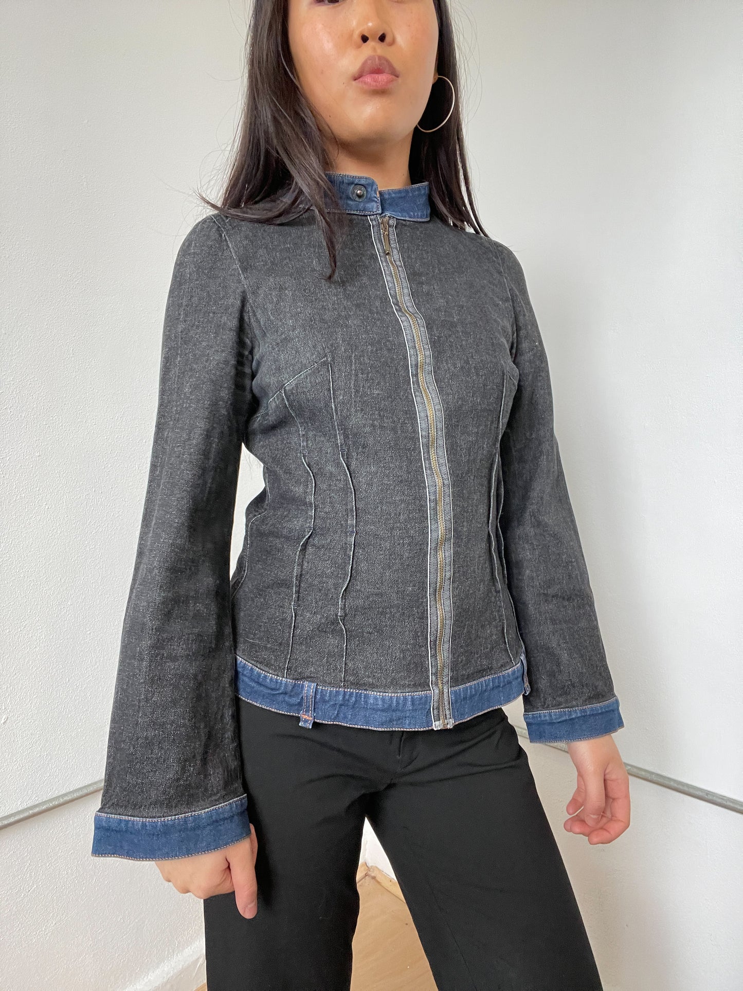 Grey Denim Washed Cop Copine Jacket