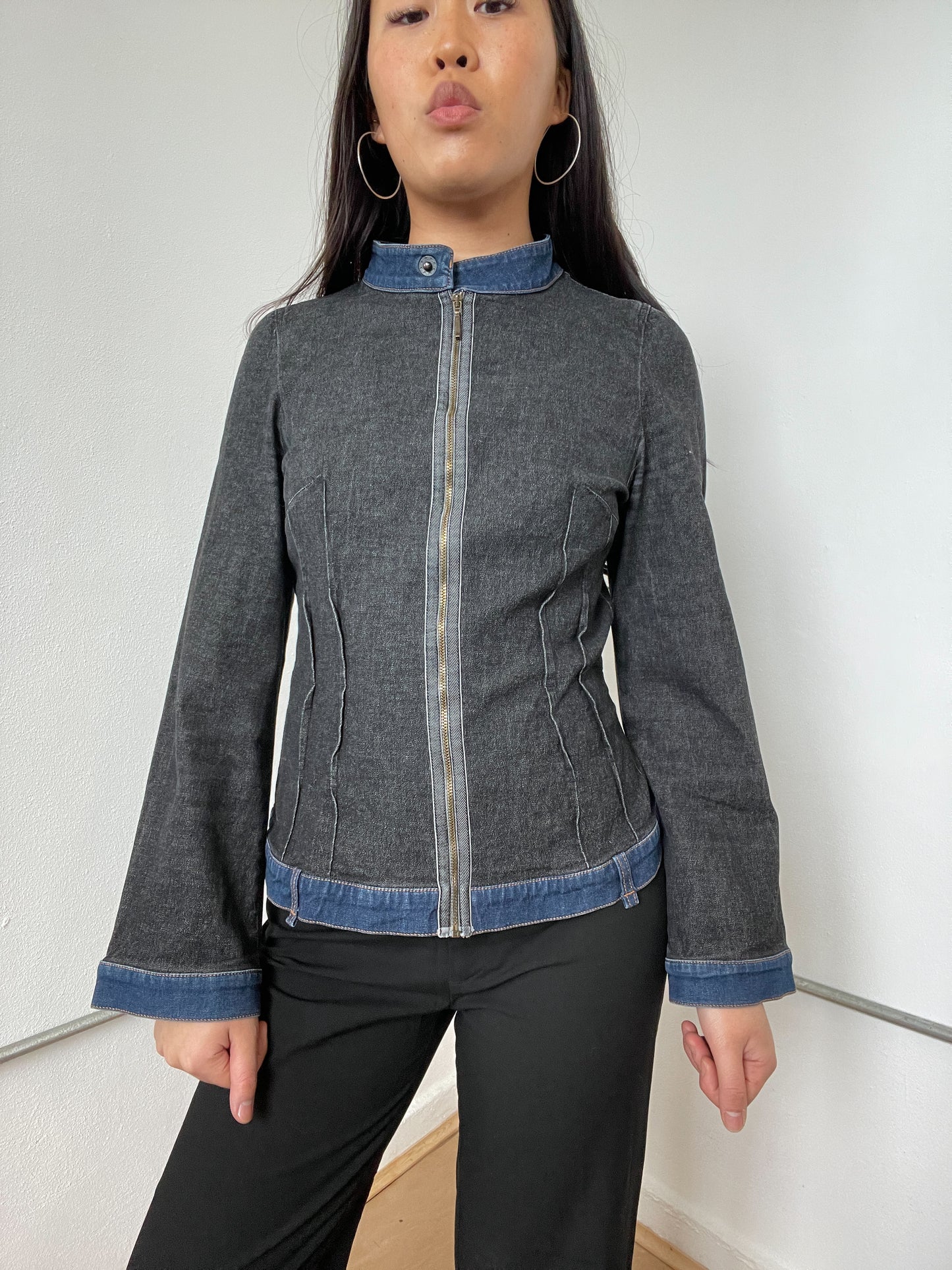 Grey Denim Washed Cop Copine Jacket
