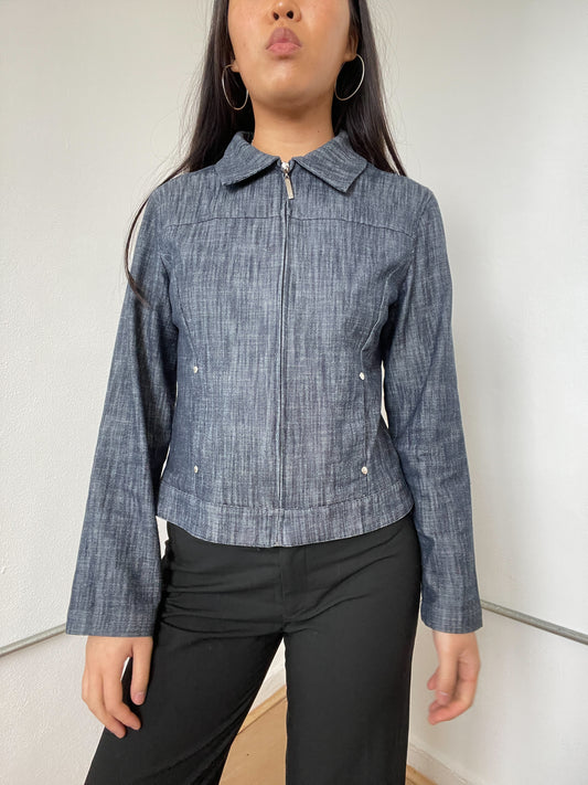 Denim Contrast Structured Jacket