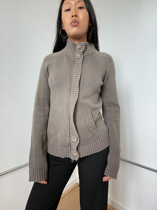 Khaki Green Zip Up Knitted Jumper