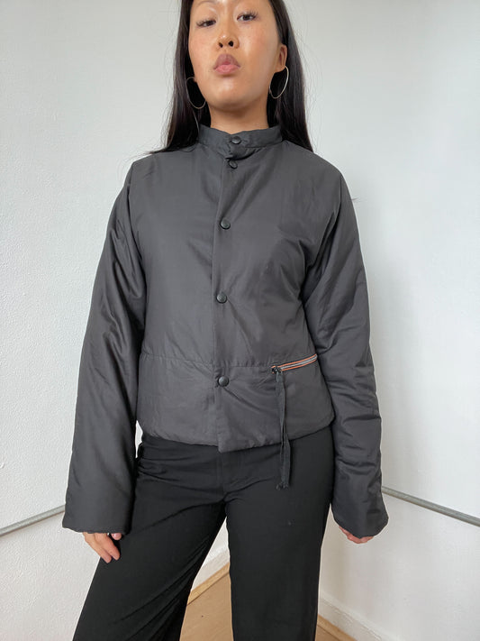 Black Button-Up Cop copine Puffer Jacket