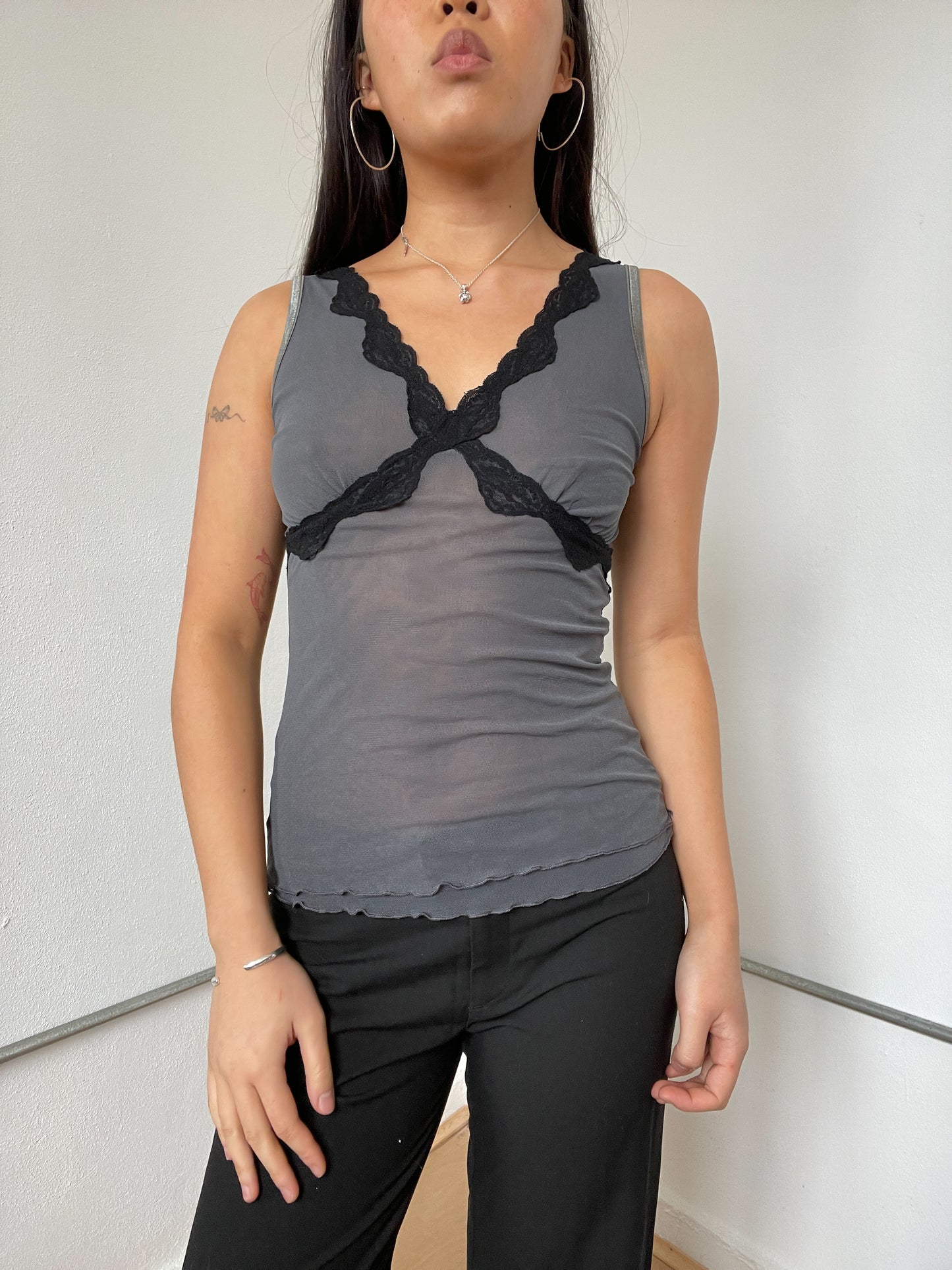Grey Sheer Cami sheer Top