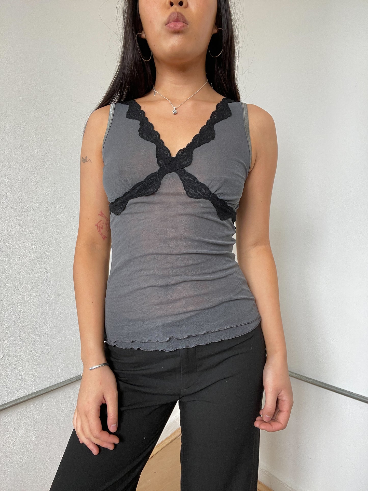 Grey Sheer Cami sheer Top