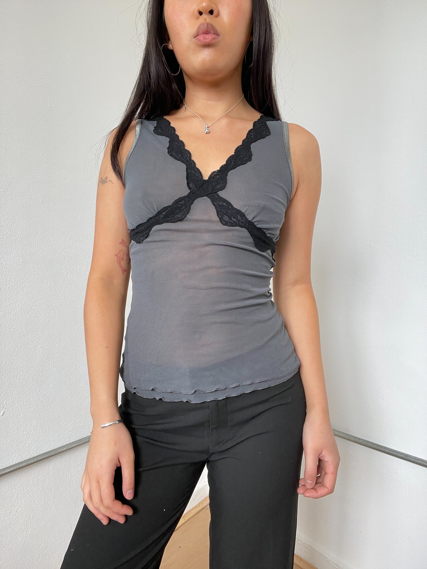 Grey Sheer Cami sheer Top