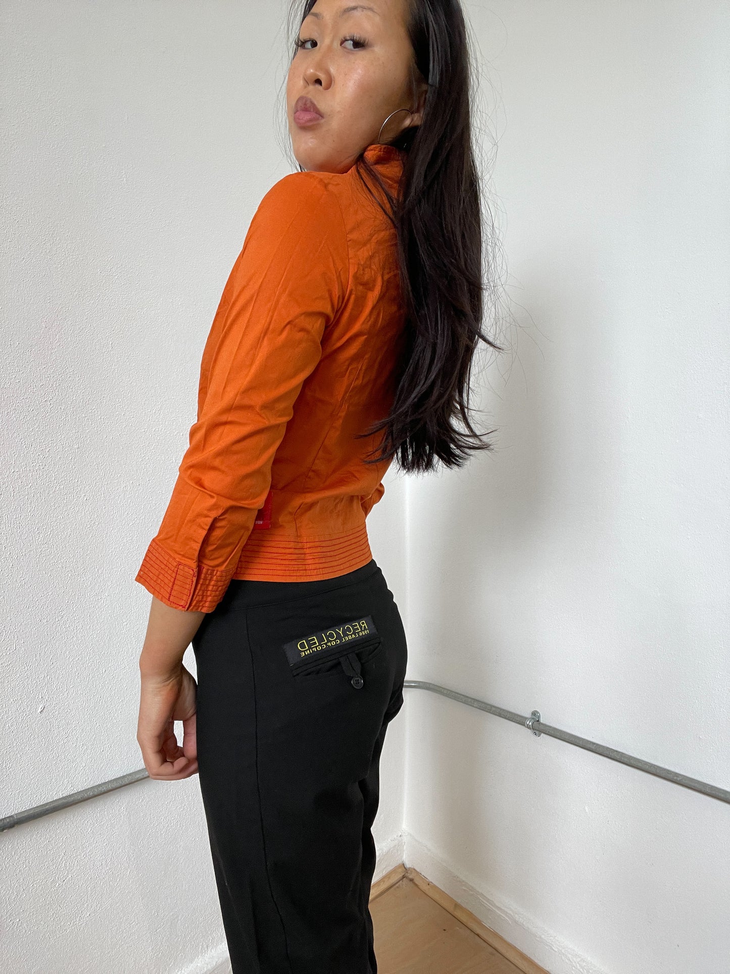 Orange Structured Zip Up Top