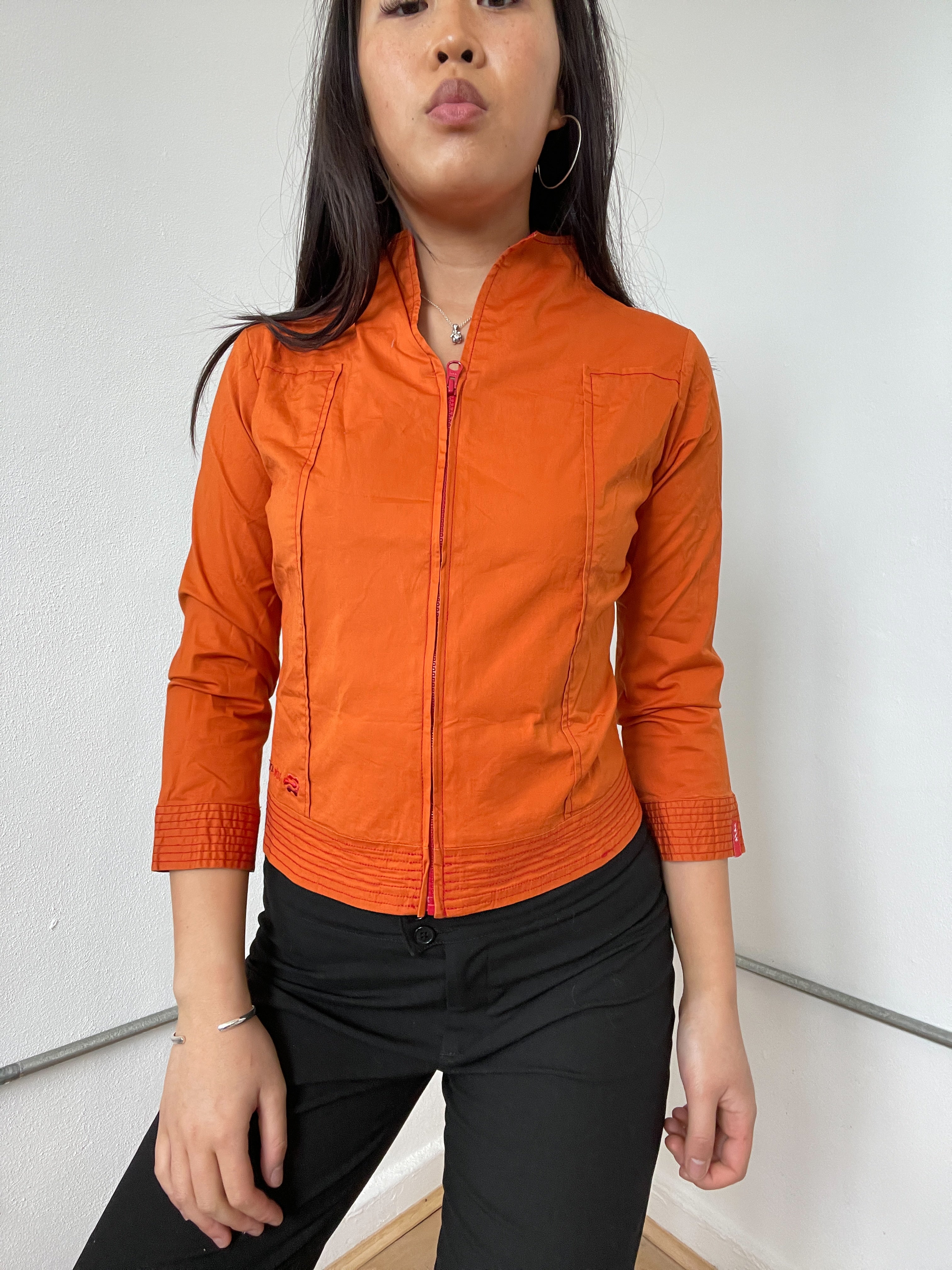 Orange Structured Zip Up Top