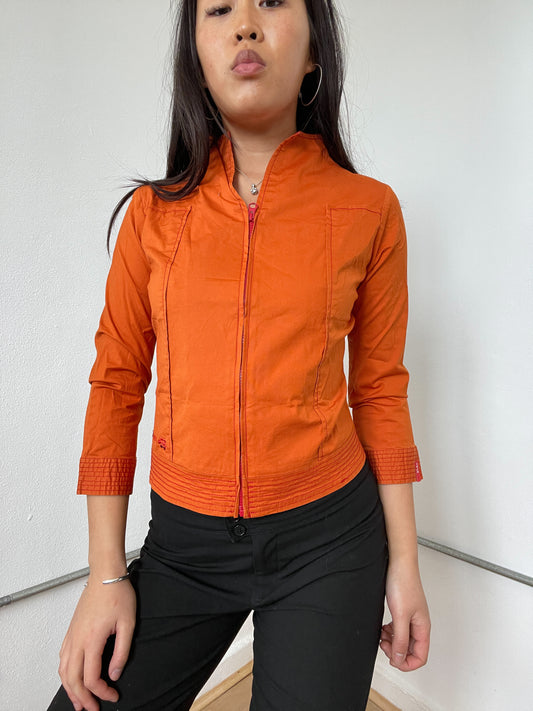Orange Structured Zip Up Top