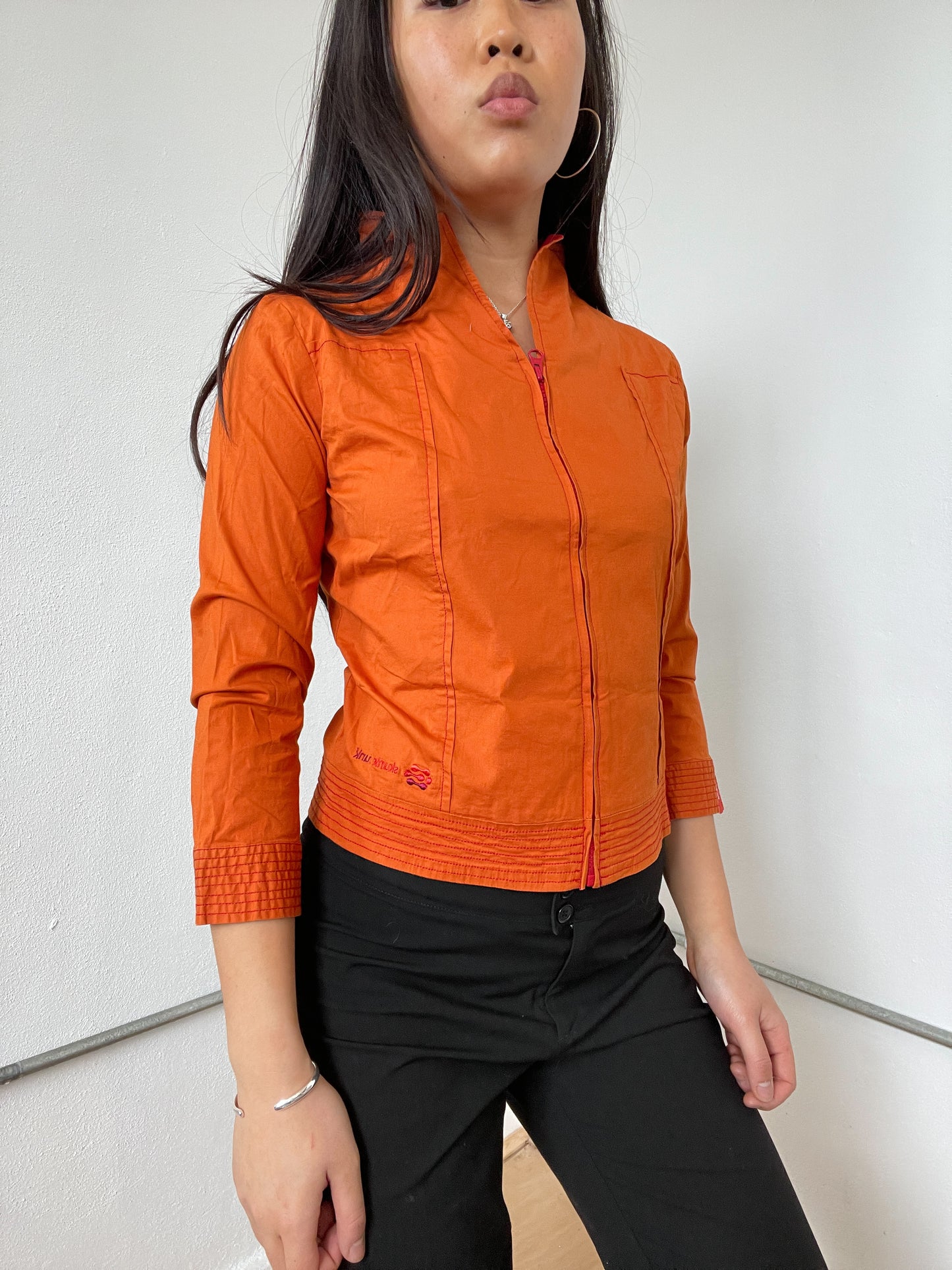 Orange Structured Zip Up Top