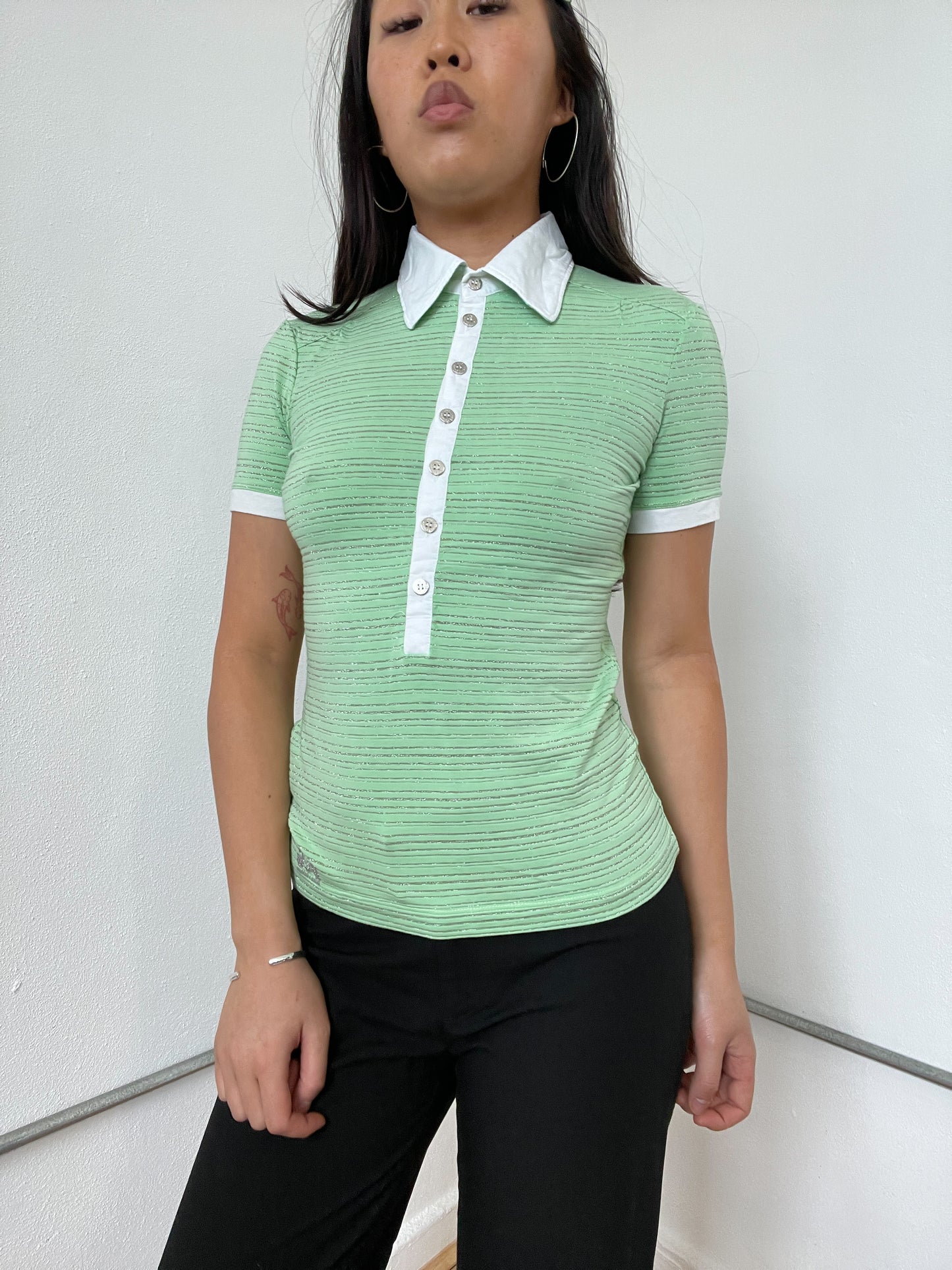 Green Patterned Collared Dolce and Gabbana Top