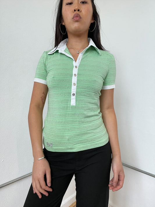 Green Patterned Collared Dolce and Gabbana Top