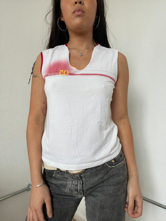 White Graphic Cop Copine Vest Top