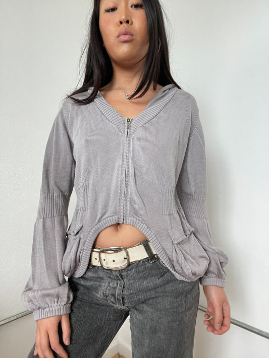 Grey Knitted Asymmetric Cardigan