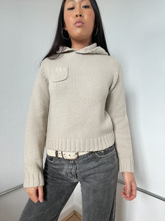 Cream Knitted Hoodie