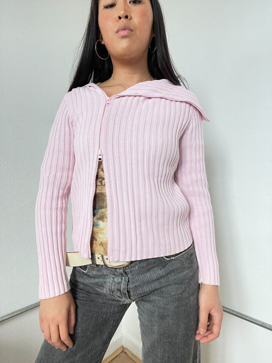 Baby Pink Asymmetric Knit Long Sleeve