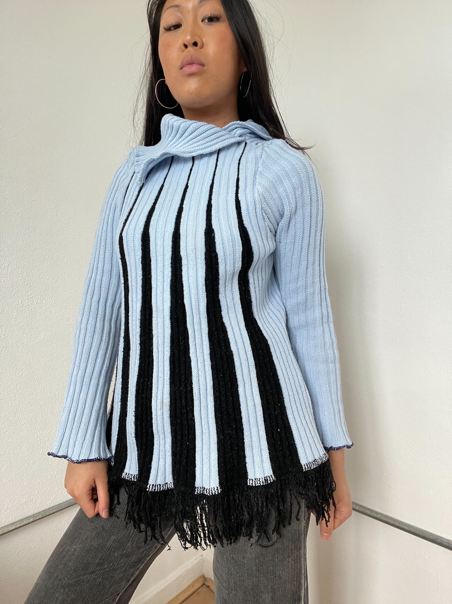 Blue And Black Contrast Asymmetric Knit