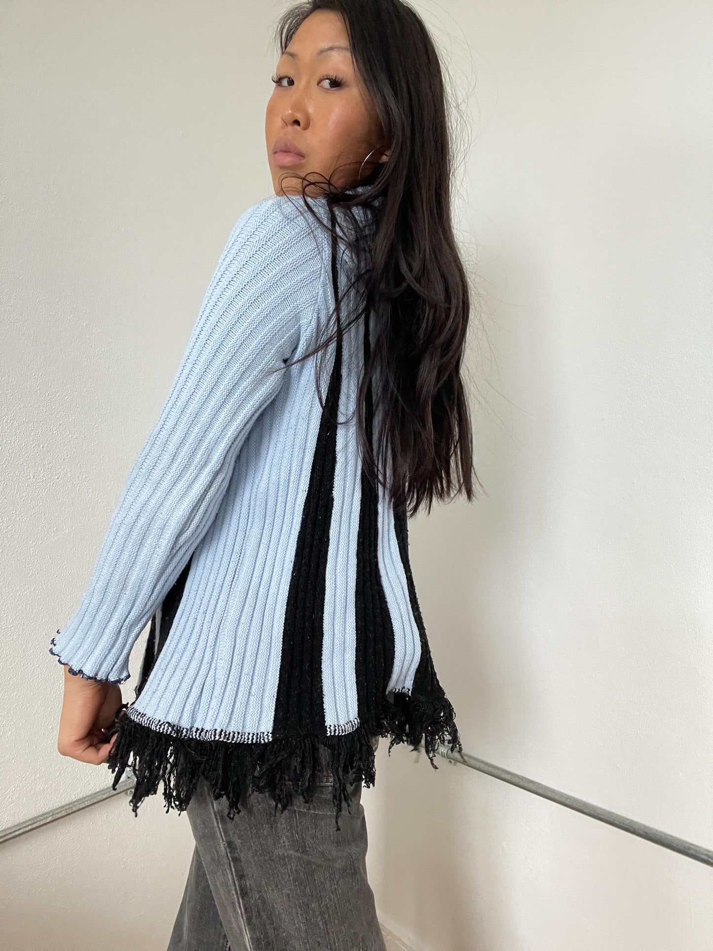 Blue And Black Contrast Asymmetric Knit
