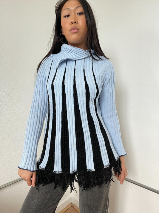 Blue And Black Contrast Asymmetric Knit