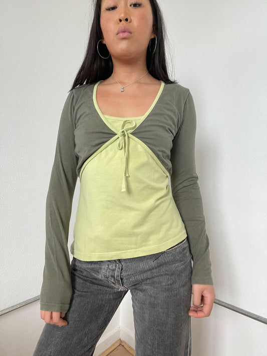 Green Contrast Layered Long Sleeve