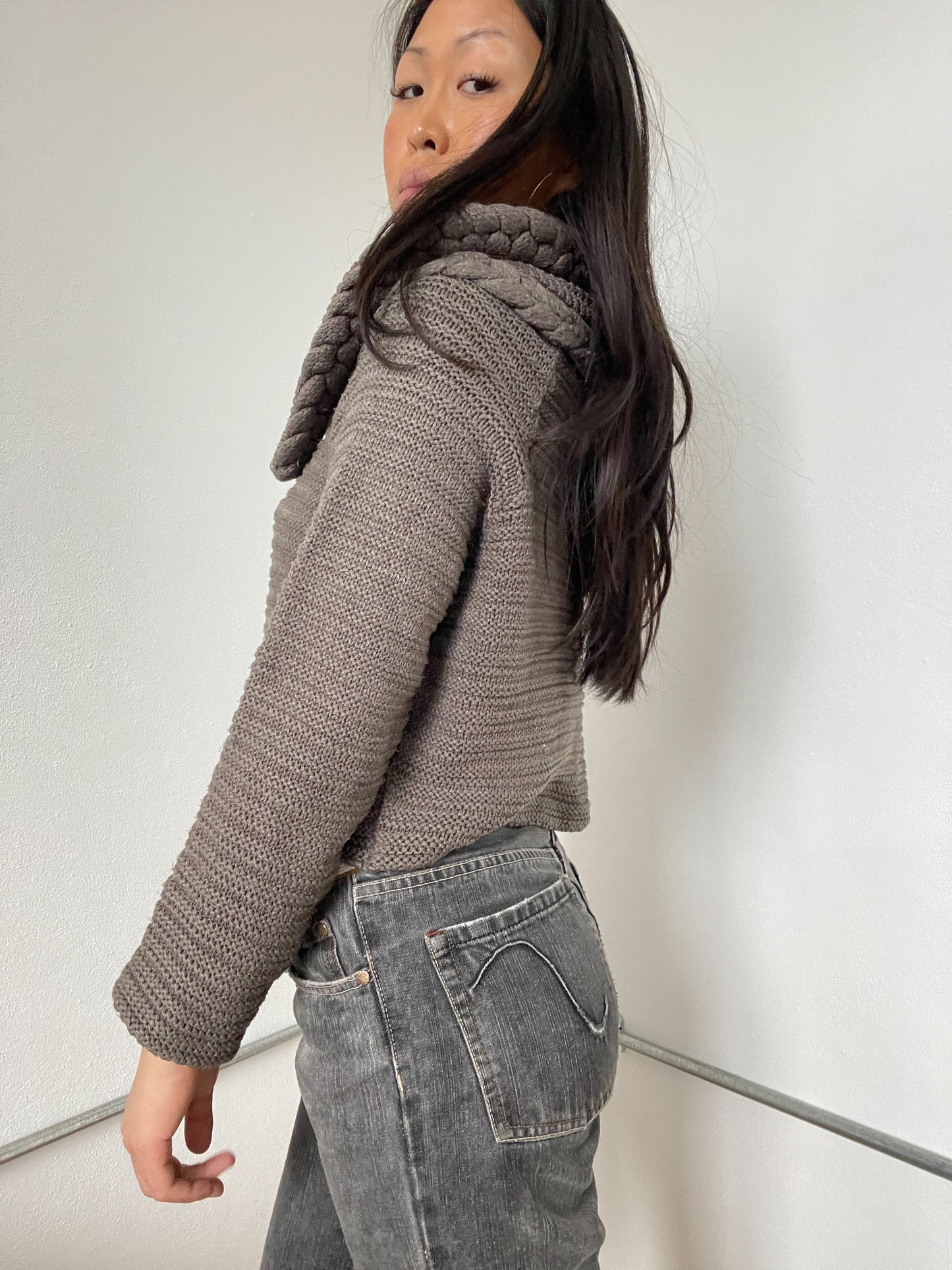Light Brown Textured Knit Long Sleeve Cardigan