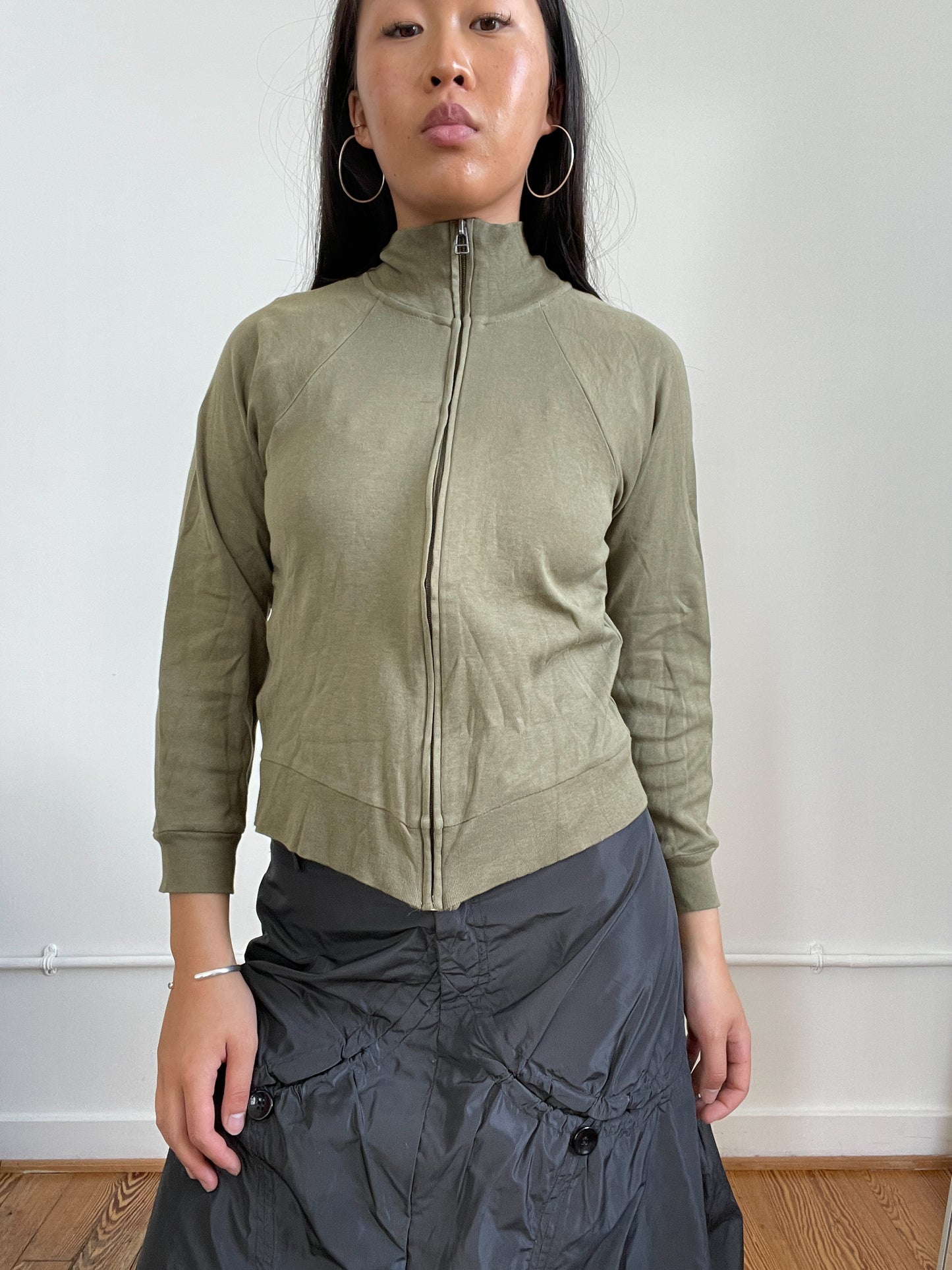 Khaki Green Zip-Up Track Jumper