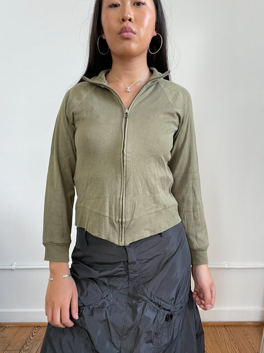 Khaki Green Zip-Up Track Jumper