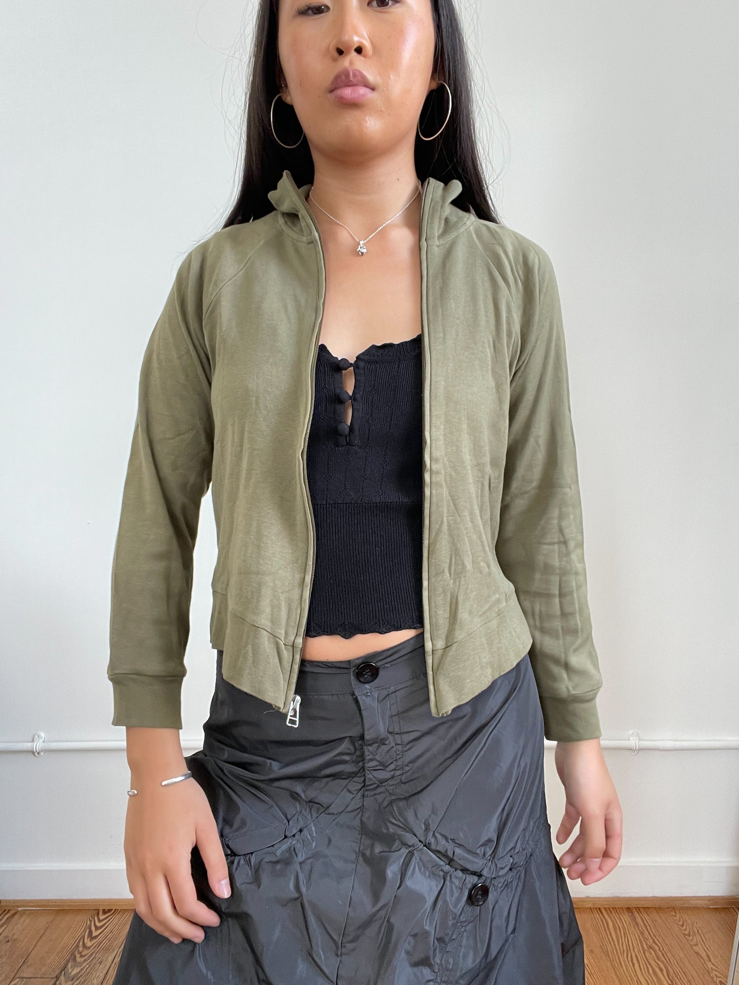 Khaki Green Zip-Up Track Jumper