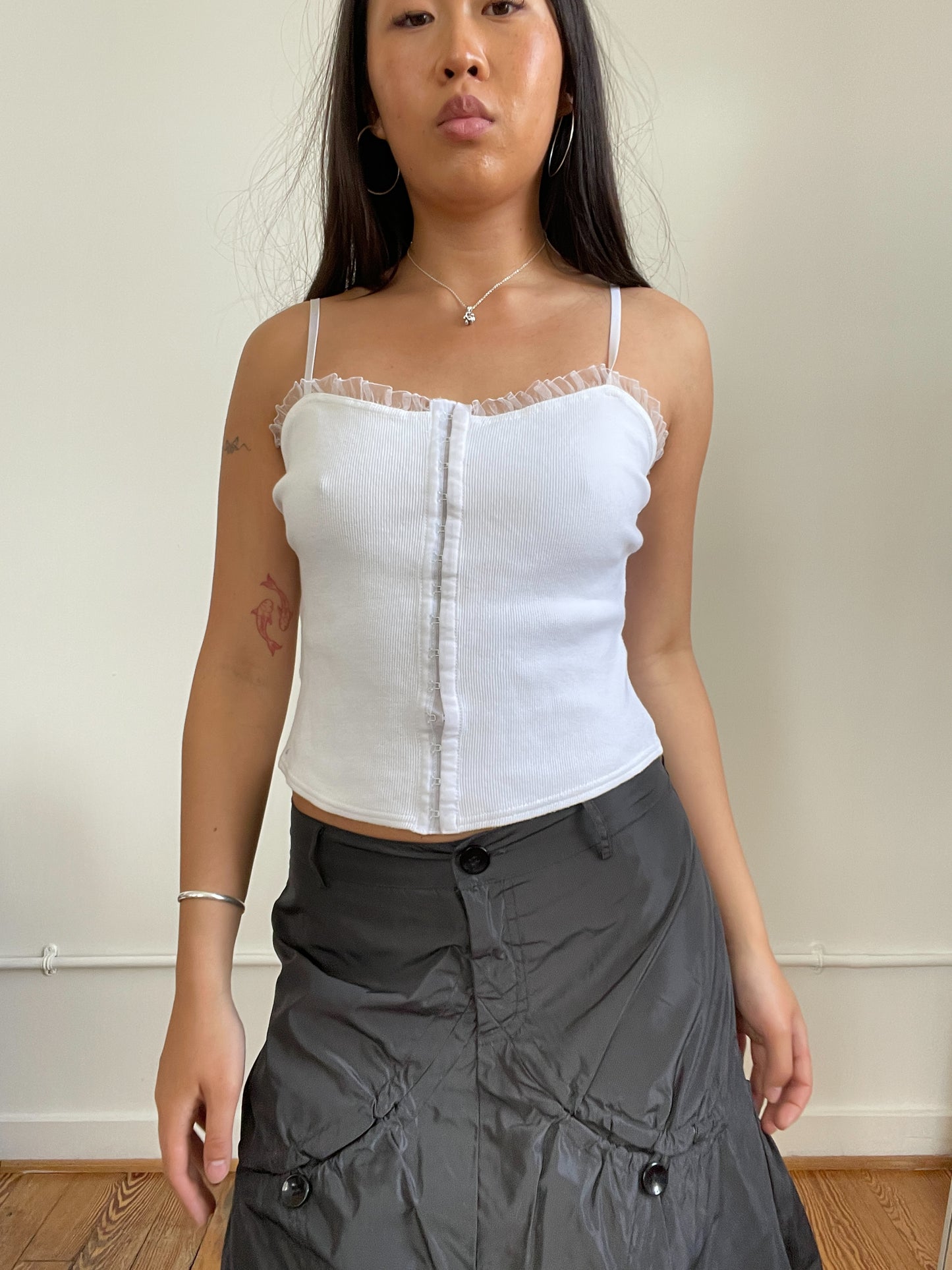 White Ribbed Corset Cami Top
