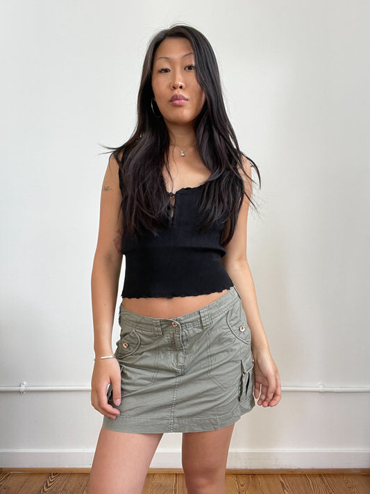 Khaki Green Utility Mini Skirt