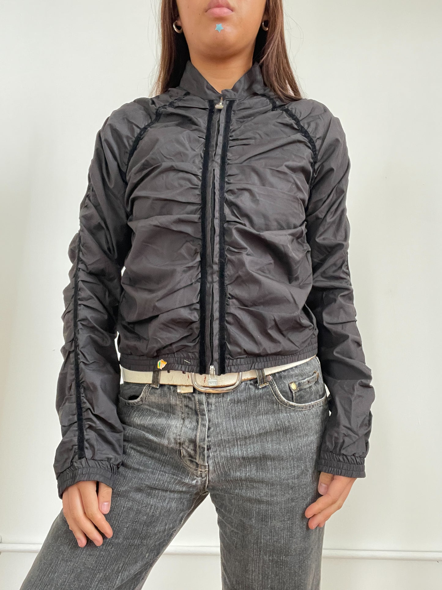 Vintage Ruched Grey And Black Jacket