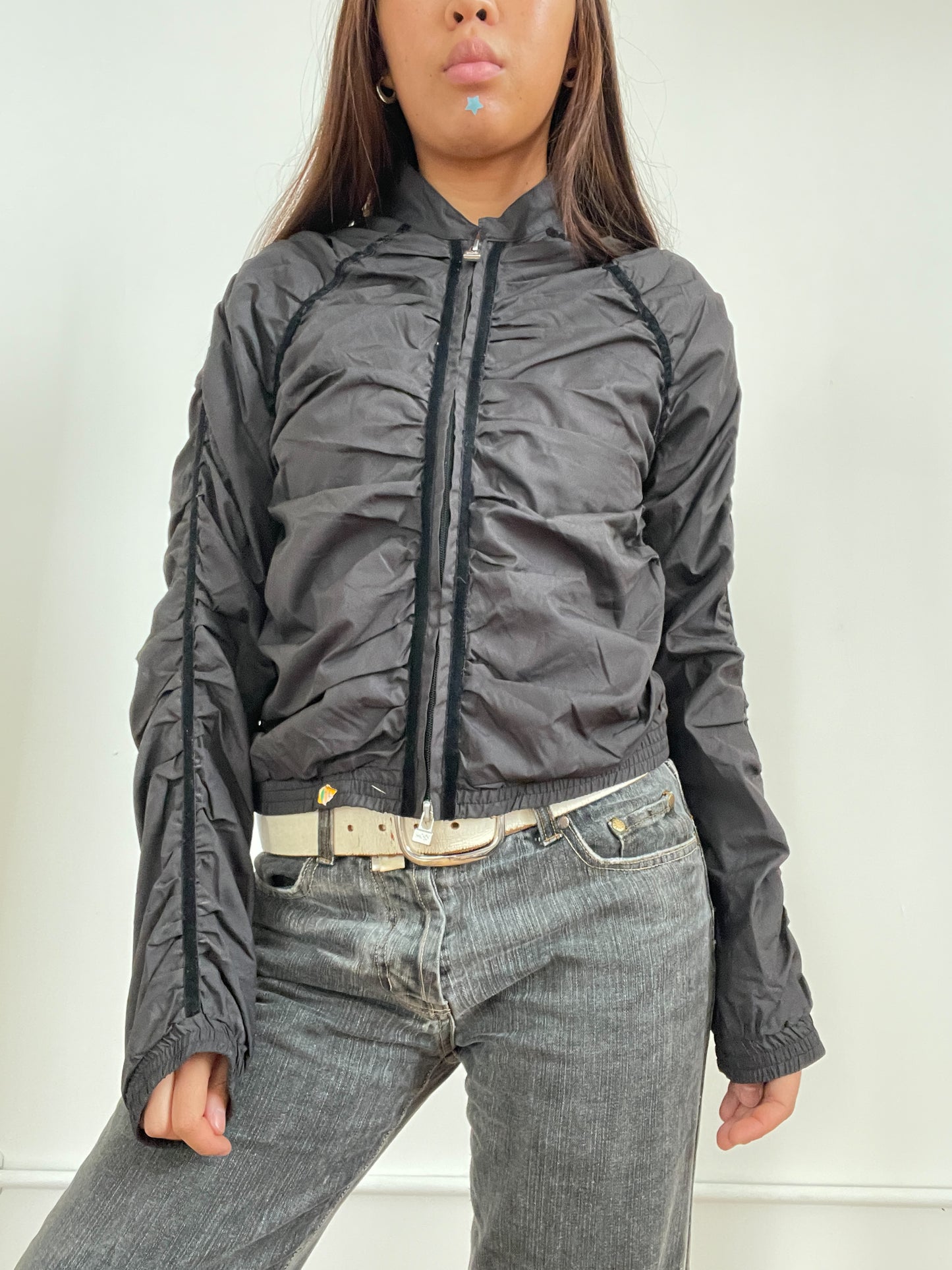Vintage Ruched Grey And Black Jacket