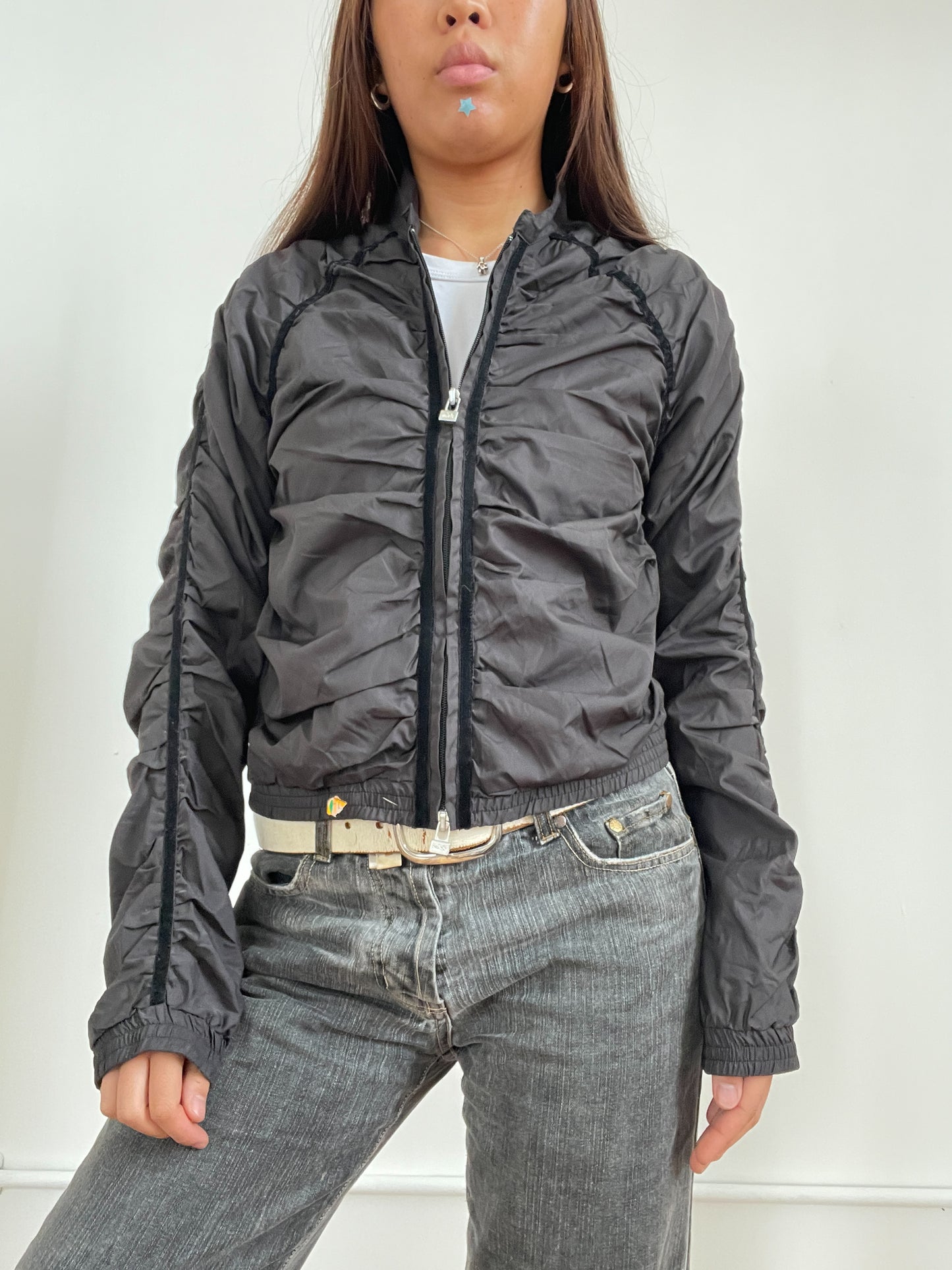 Vintage Ruched Grey And Black Jacket