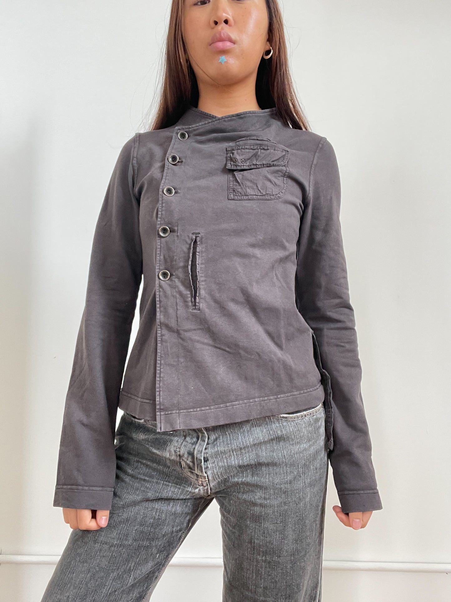 Vintage Light Grey Asymmetric Cop Copine Jumper