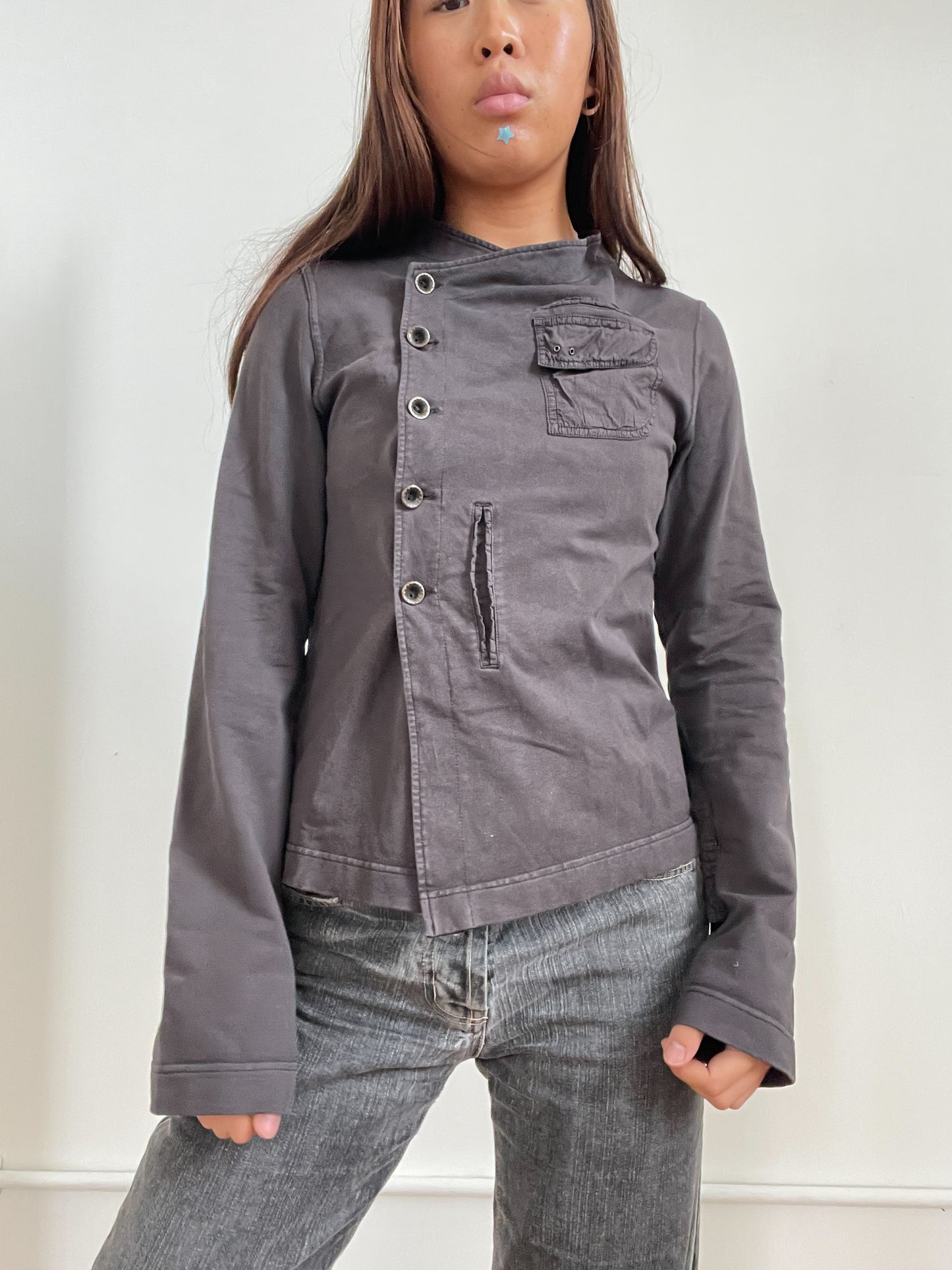Vintage Light Grey Asymmetric Cop Copine Jumper