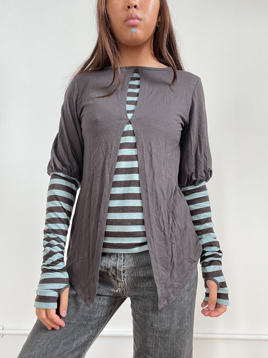 Vintage Striped Two Layer Cop Copine Top