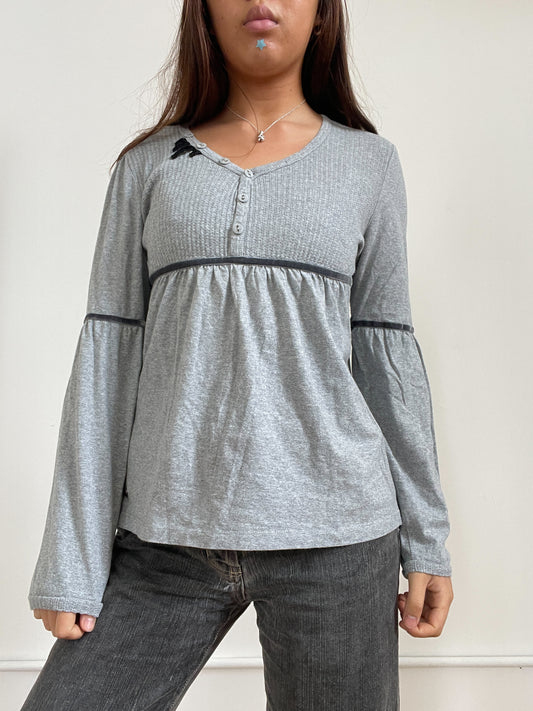 Vintage Grey Knit Long Sleeve Top