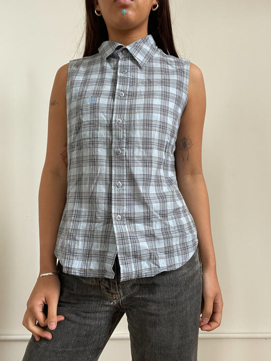 Vintage Sleeveless Checkered Shirt